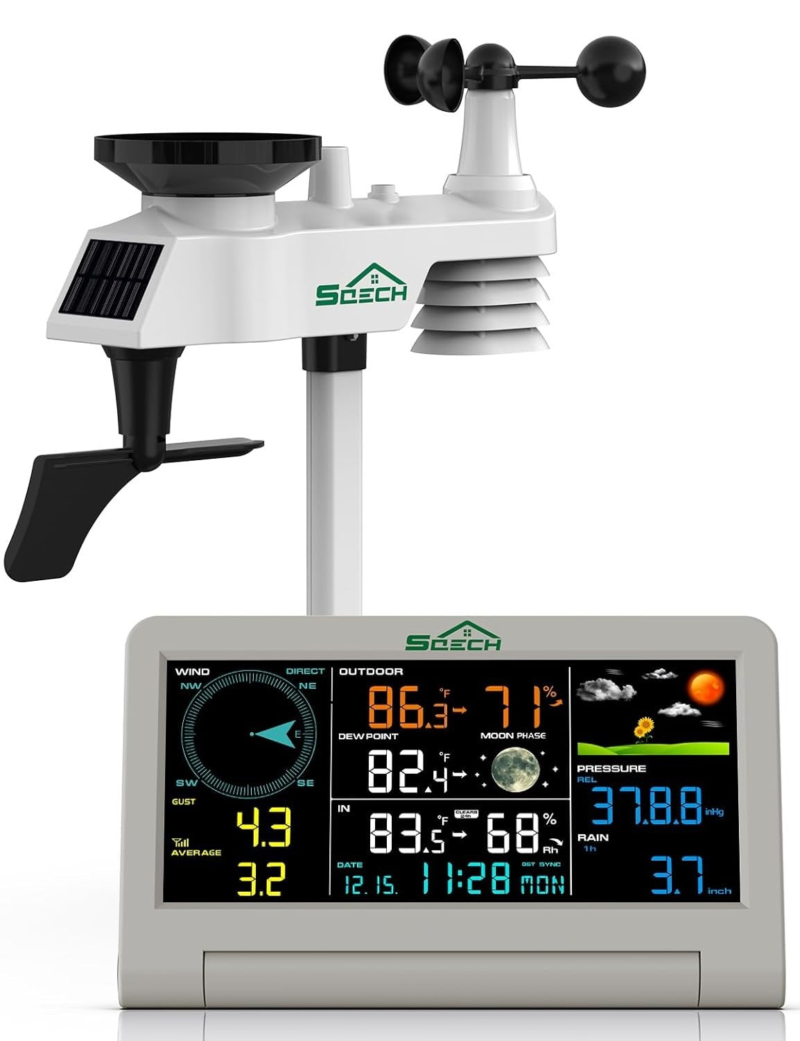 Wireless Weather Station 7-in-1 Outdoor Sensor Rain Gauge Wind Forecast Display