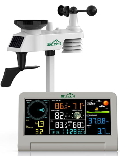 Wireless Weather Station 7-in-1 Outdoor Sensor Rain Gauge Wind Forecast Display