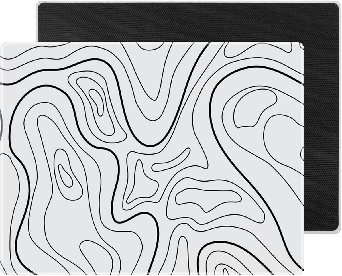 Glass Gaming Mouse Pad Mat 50x40cm White Topographic Non Slip Smooth Surface