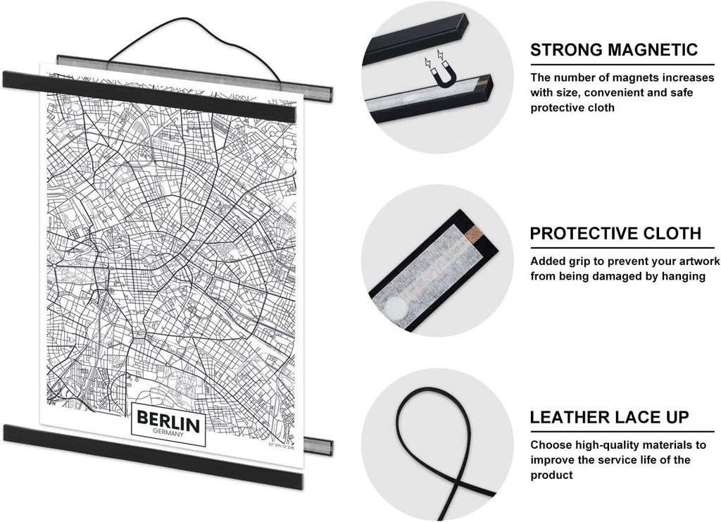 A0 Magnetic Poster Frame Light Wood Hanging Print Hanger