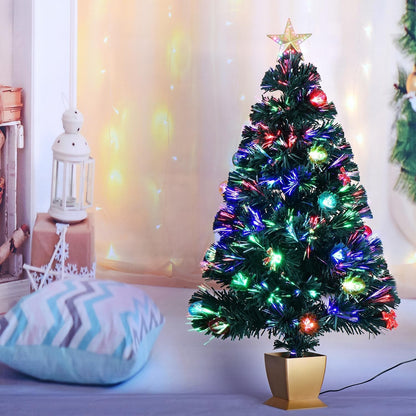 3FT Fiber Optic Christmas Tree Mini Prelit Tabletop Tree LED Star Decor Green