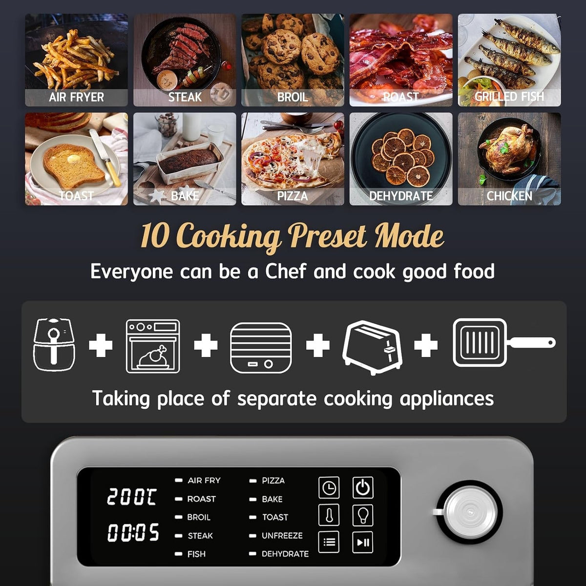 Air Fryer Oven Countertop Electric 15L 1700W 10 in 1 Digital Convection Grill