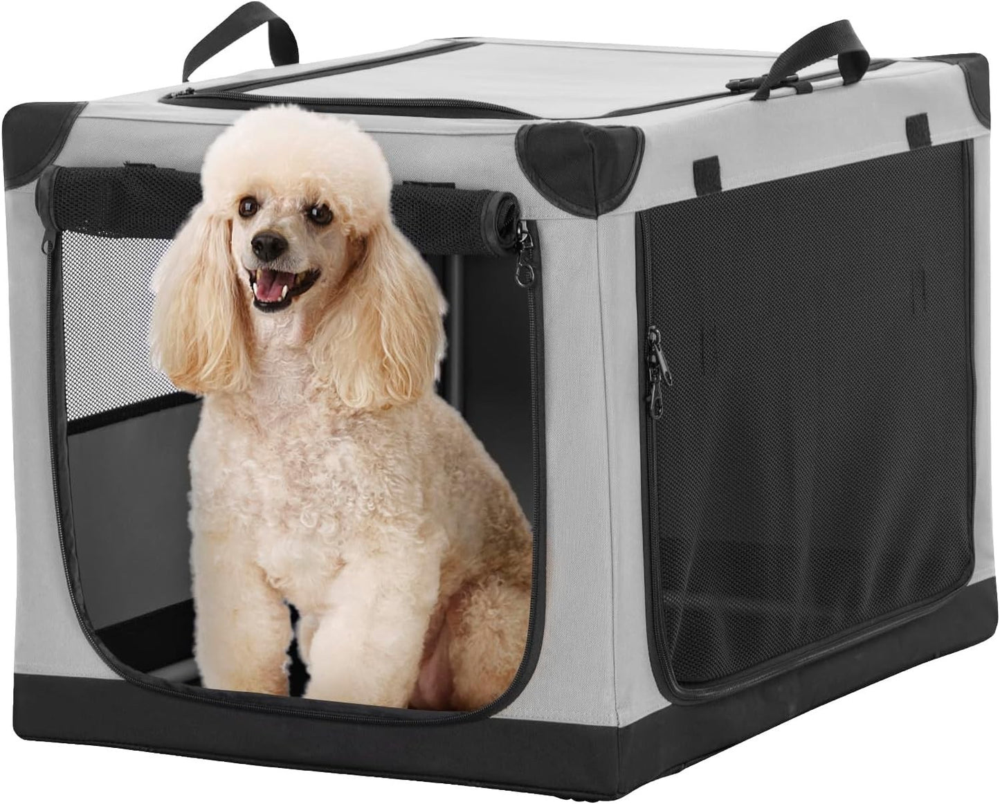 Dog Crate Foldable Travel Pet Cage Medium Soft 76x50x49cm 3 Door Grey Fabric