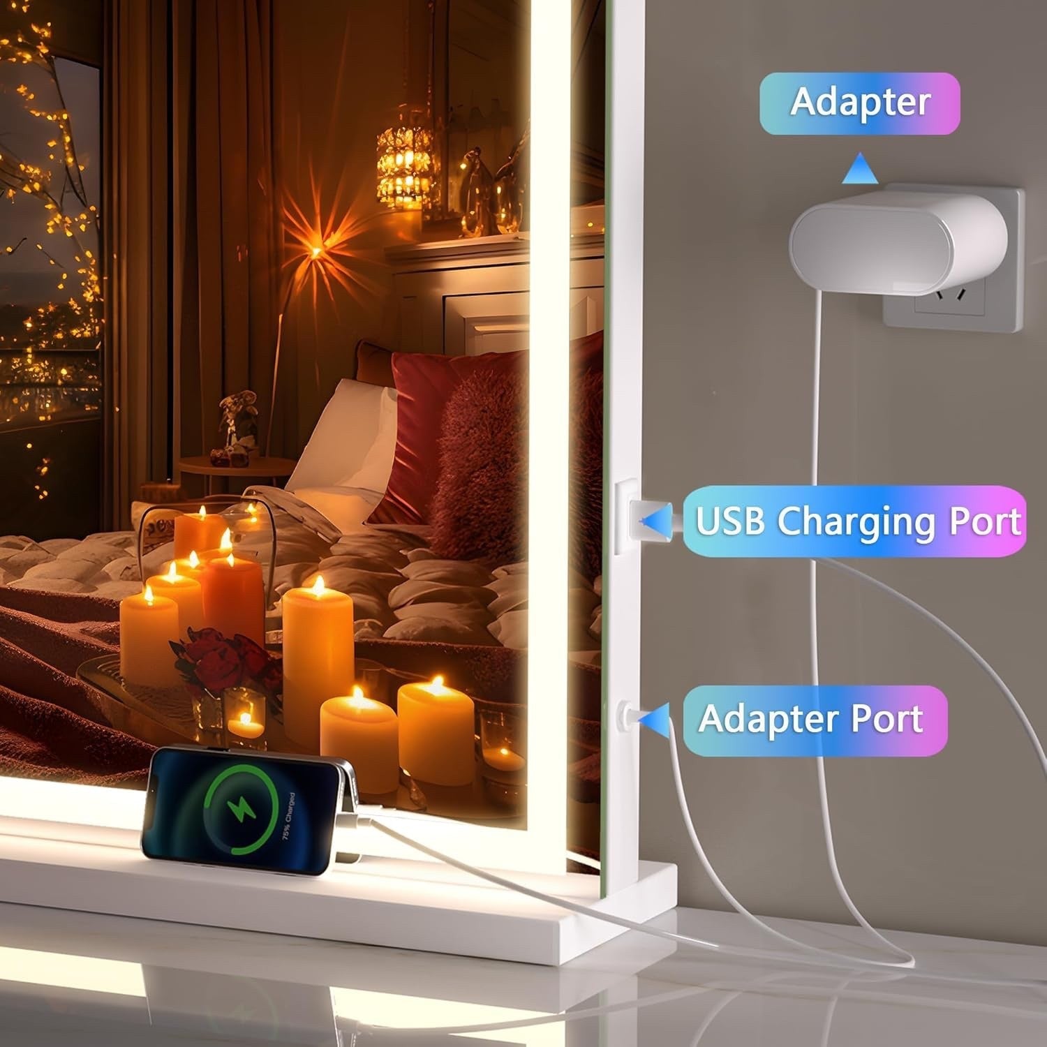 LED Vanity Makeup Mirror 95x65cm Round Lighted Dimmable 3 Color Touch