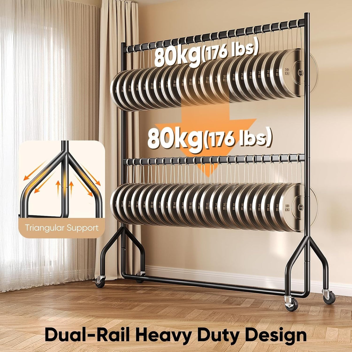 Clothes Rail Rack Heavy Duty Double Hanging Garment Stand 152cm 160kg Wheels