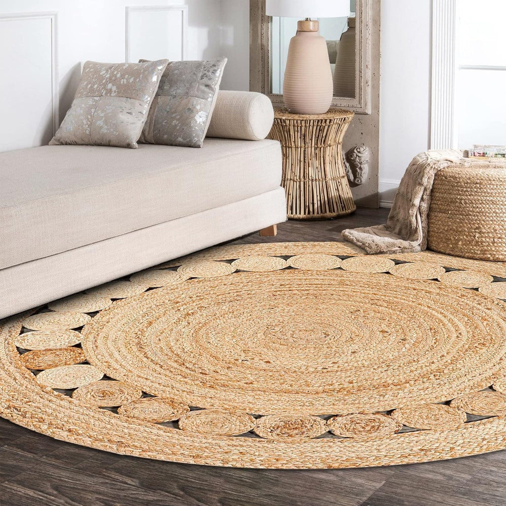 GlammTexa 90×90cm Hand Woven Round Jute Rug Braided Natural Boho Home Decor