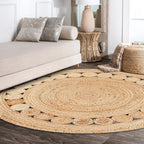 GlammTexa 90×90cm Hand Woven Round Jute Rug Braided Natural Boho Home Decor