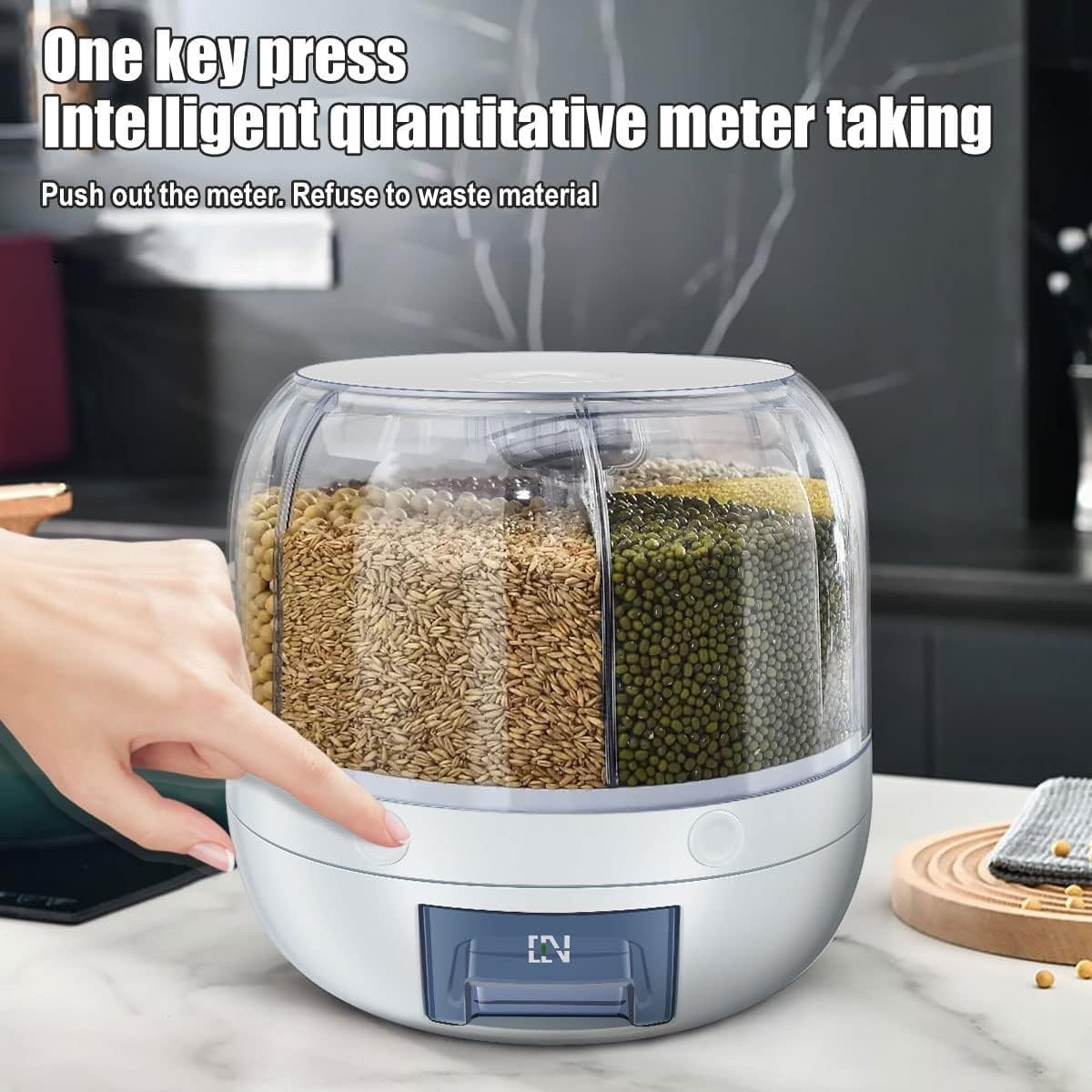 Rotating Dry Food Dispenser 6 Grid Rice Cereal Grain Storage Container Box