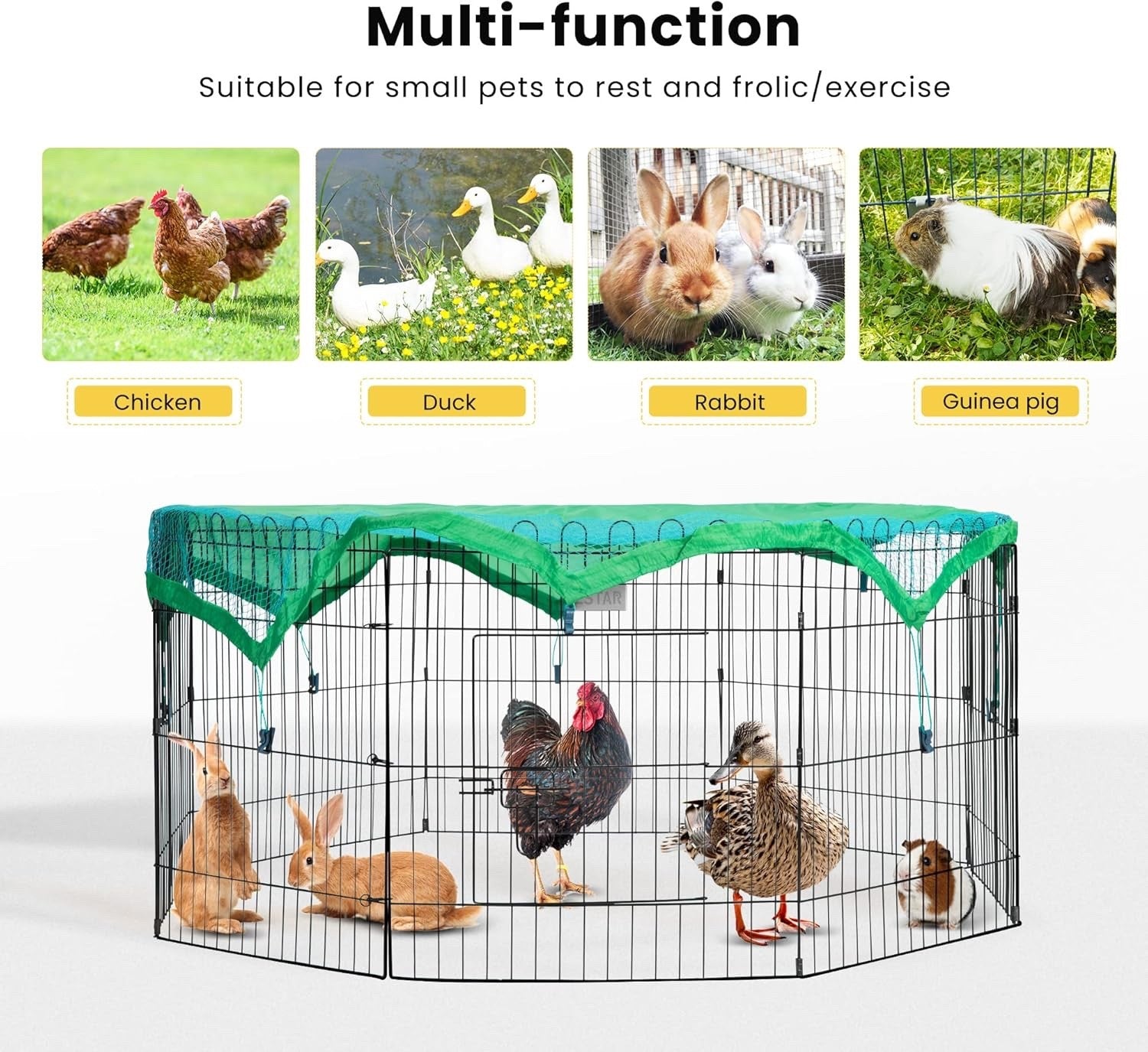 8 Panel Metal Chicken Coop Run Pen Outdoor Foldable Cage Cover Rabbit Duck
