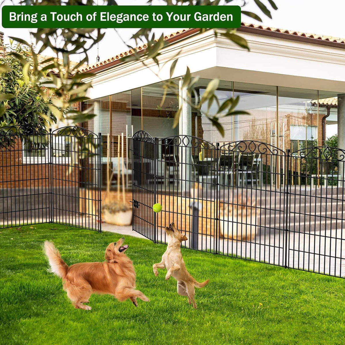 Garden Fence Panels Metal Decorative 10 Pack 61cm High 3.25m Long No Dig Black