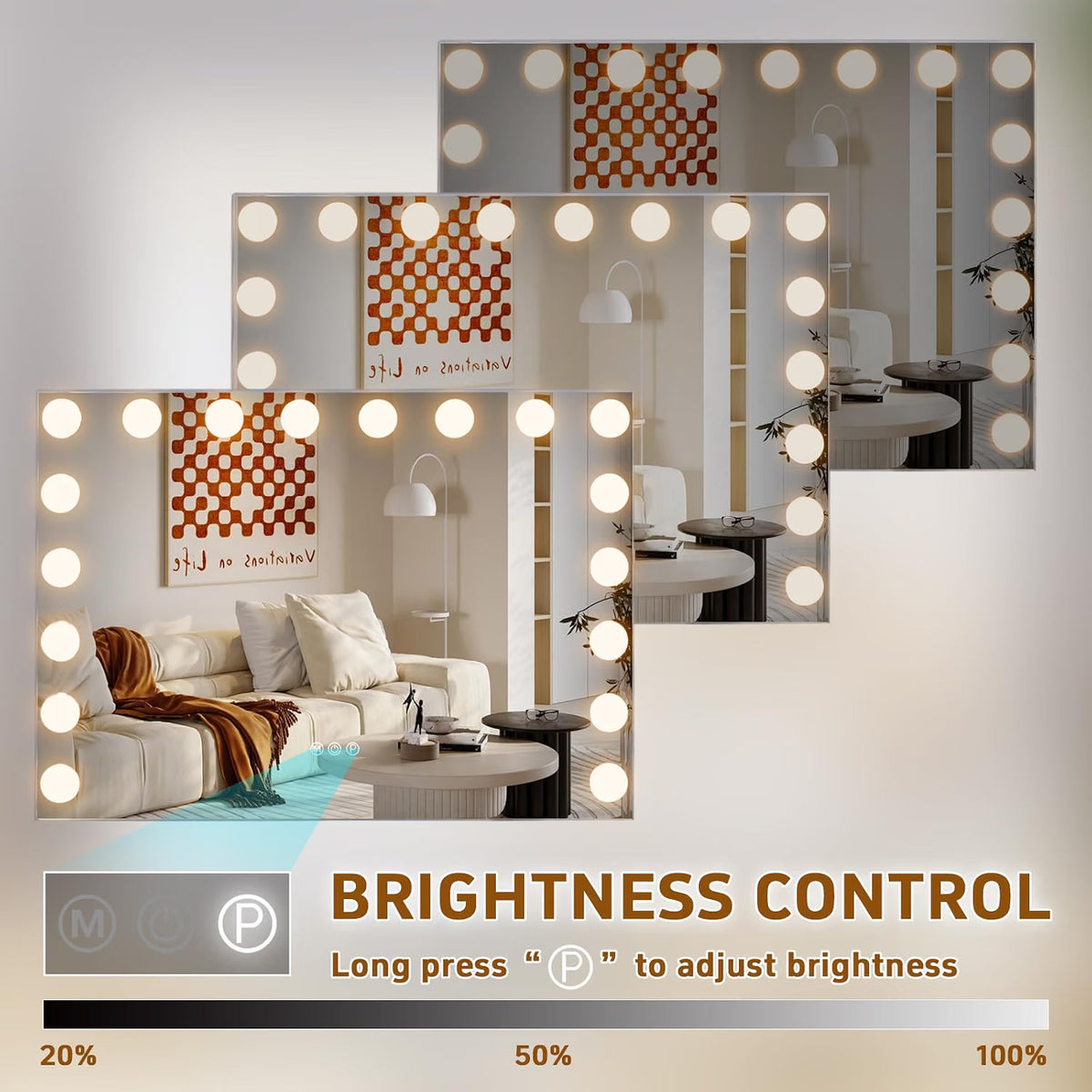 Hollywood Makeup Vanity Mirror 80x58cm 18 LED Bulbs USB Three Colour Lights 10X