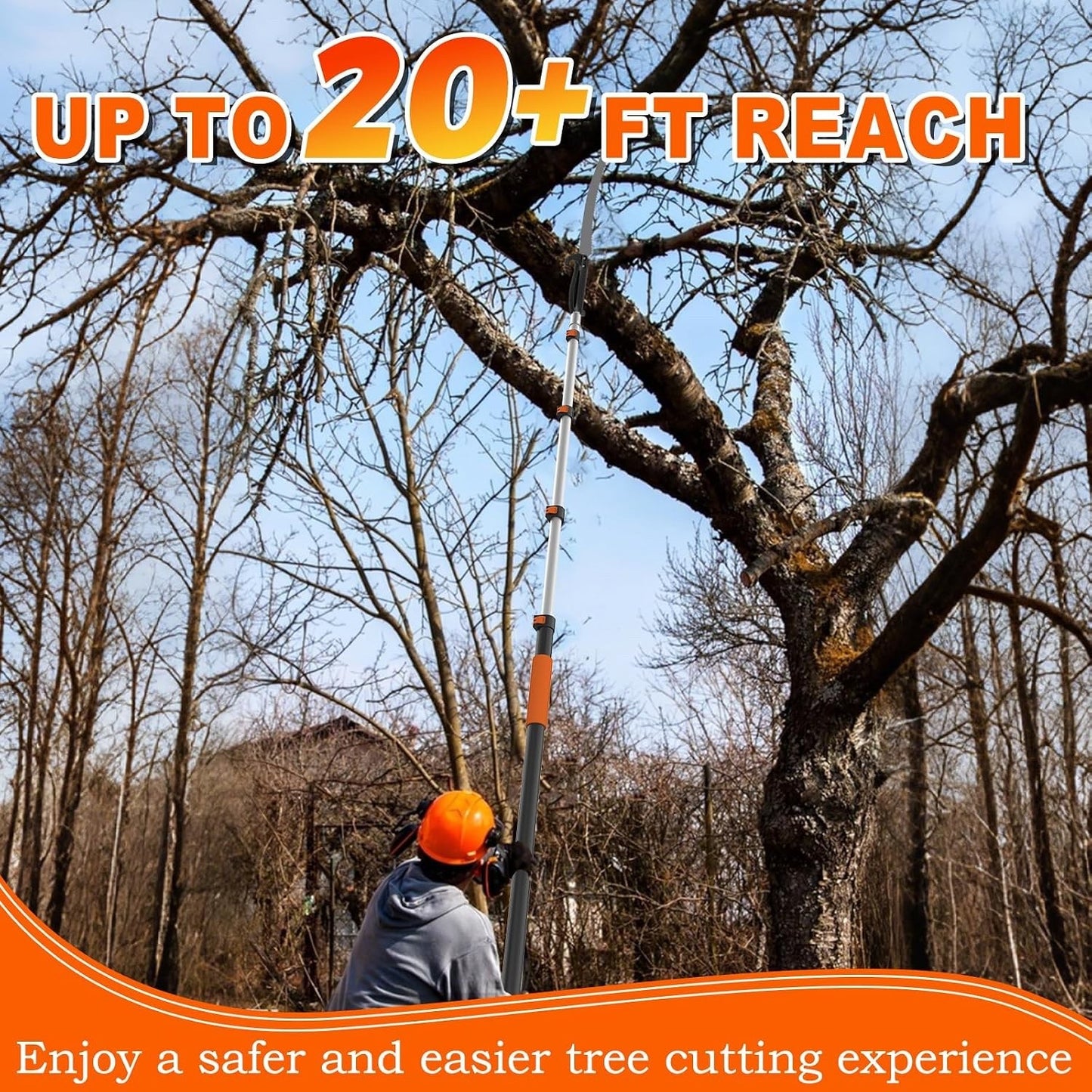 Pole Saw Tree Pruner 20ft Telescopic 26ft Reach Carbon Steel Manual Garden Tool
