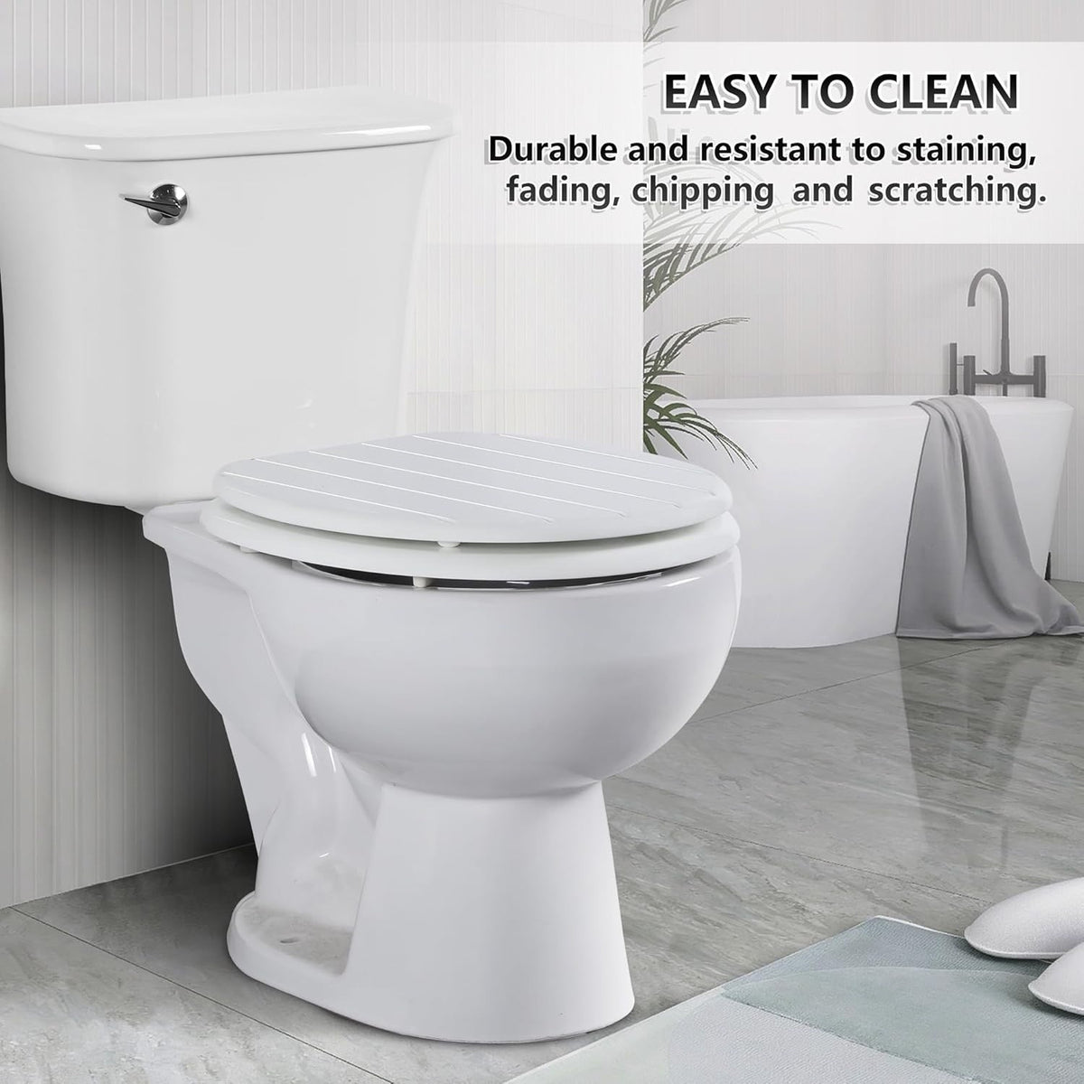 Toilet Seat Wooden White Oval Antibacterial Adjustable Hinges MDF Bathroom