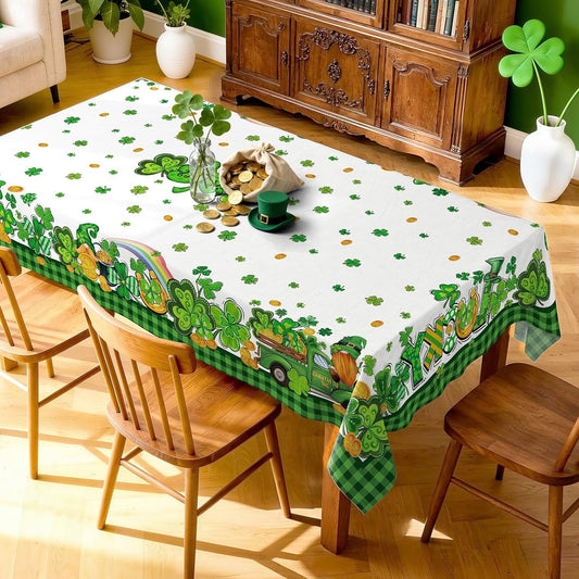St Patricks Tablecloth Shamrock Clover Polyester Rectangular 60x84 Party Decor