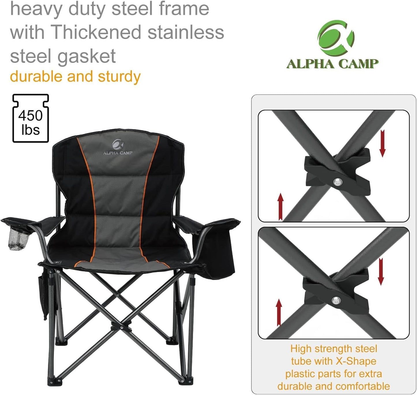 Camping Folding Chair Oversized Heavy Duty Padded Outdoor Seat Carry Bag Black