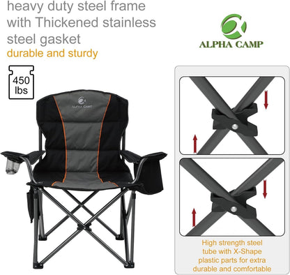 Camping Folding Chair Oversized Heavy Duty Padded Outdoor Seat Carry Bag Black