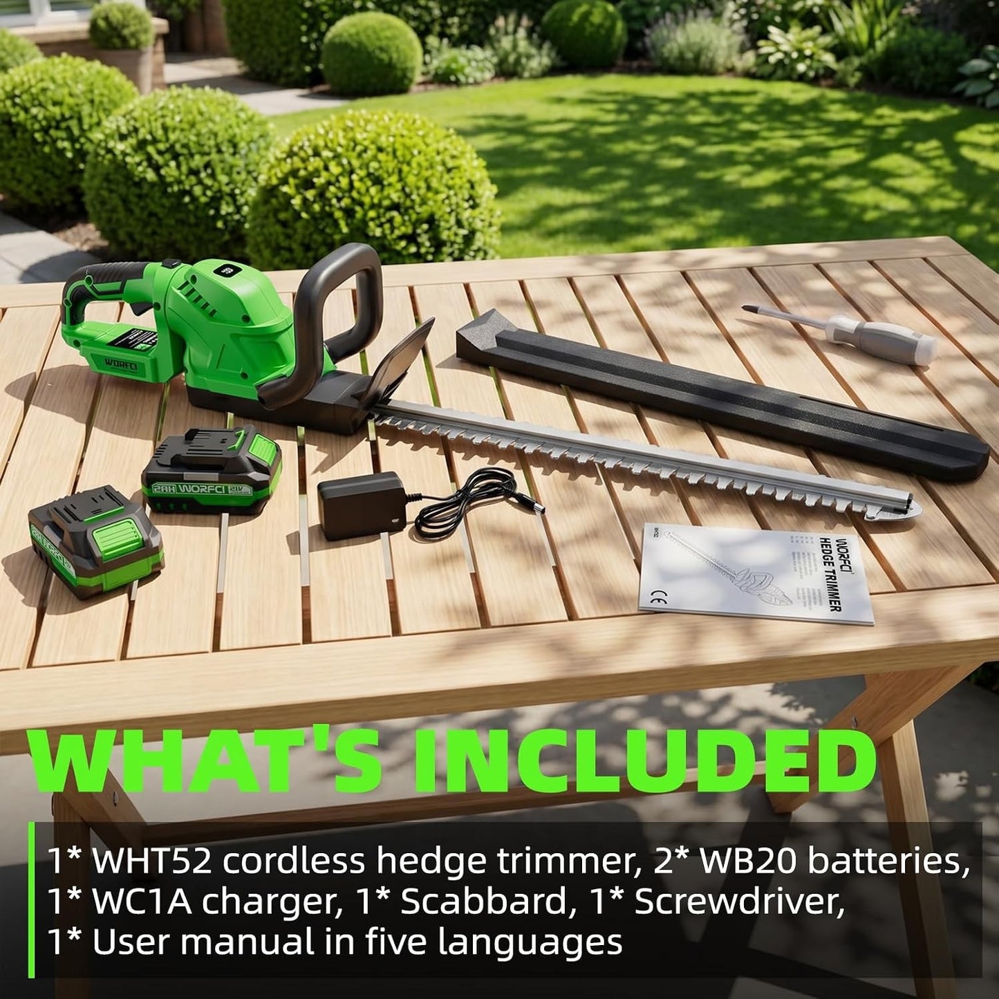 Cordless Hedge Trimmer Electric 20in 2 Batteries Charger Lightweight 180° Handle