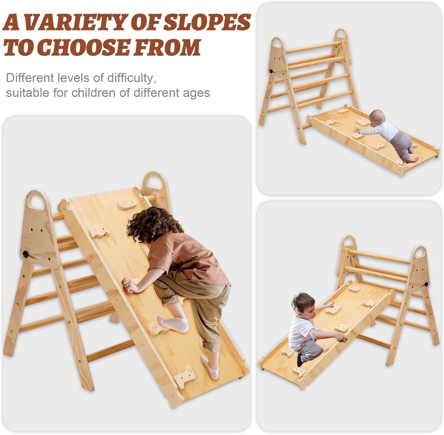 Toddler Climbing Frame Pikler Triangle Wooden Foldable Montessori Slide Arch Set