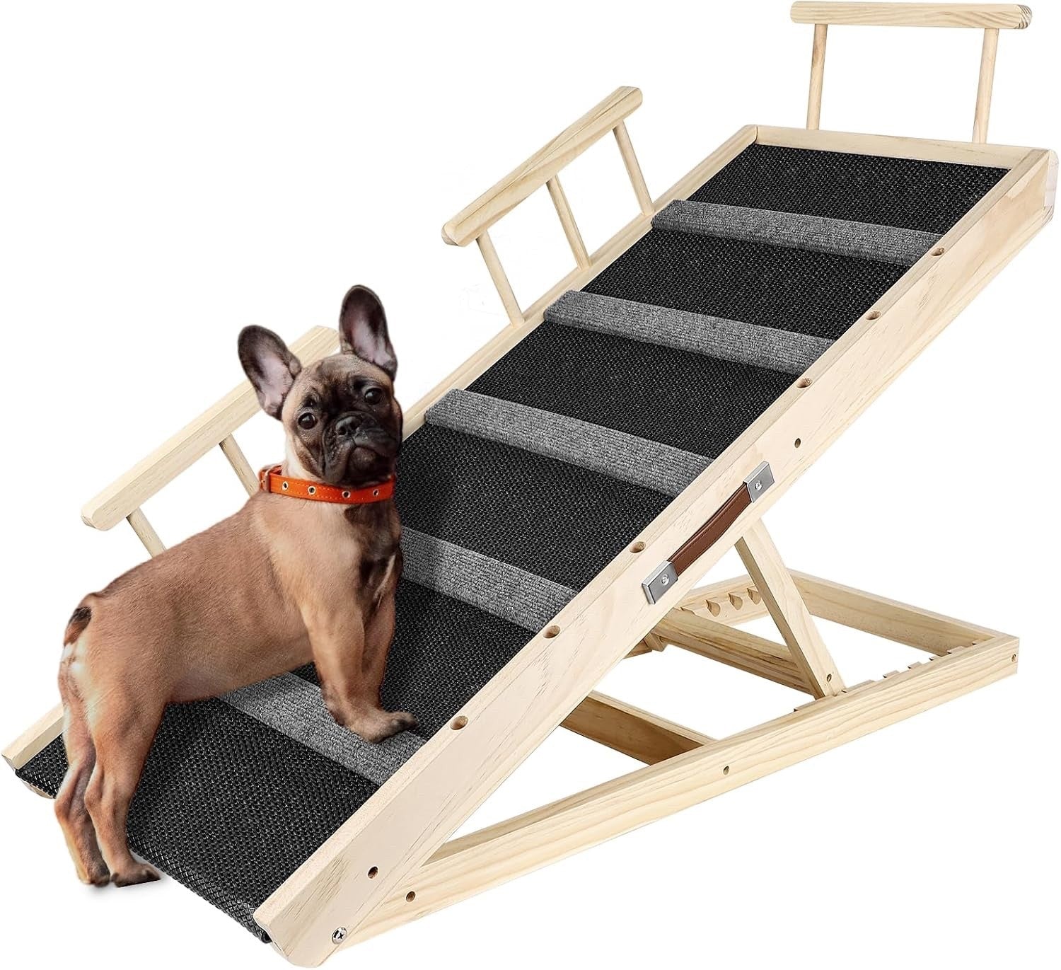 Adjustable Wooden Pet Dog Ramp Non-Slip Rubber Surface for Bed Sofa Car – Brown