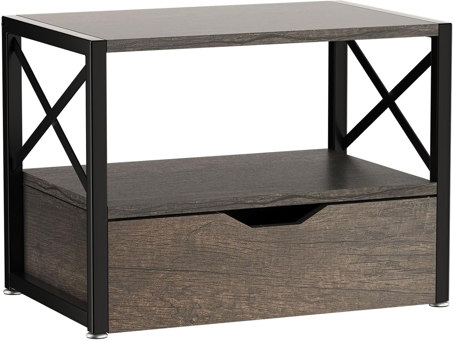 Printer Stand Desktop 2 Tier Storage Drawer Shelf Grey Wood Office Organizer