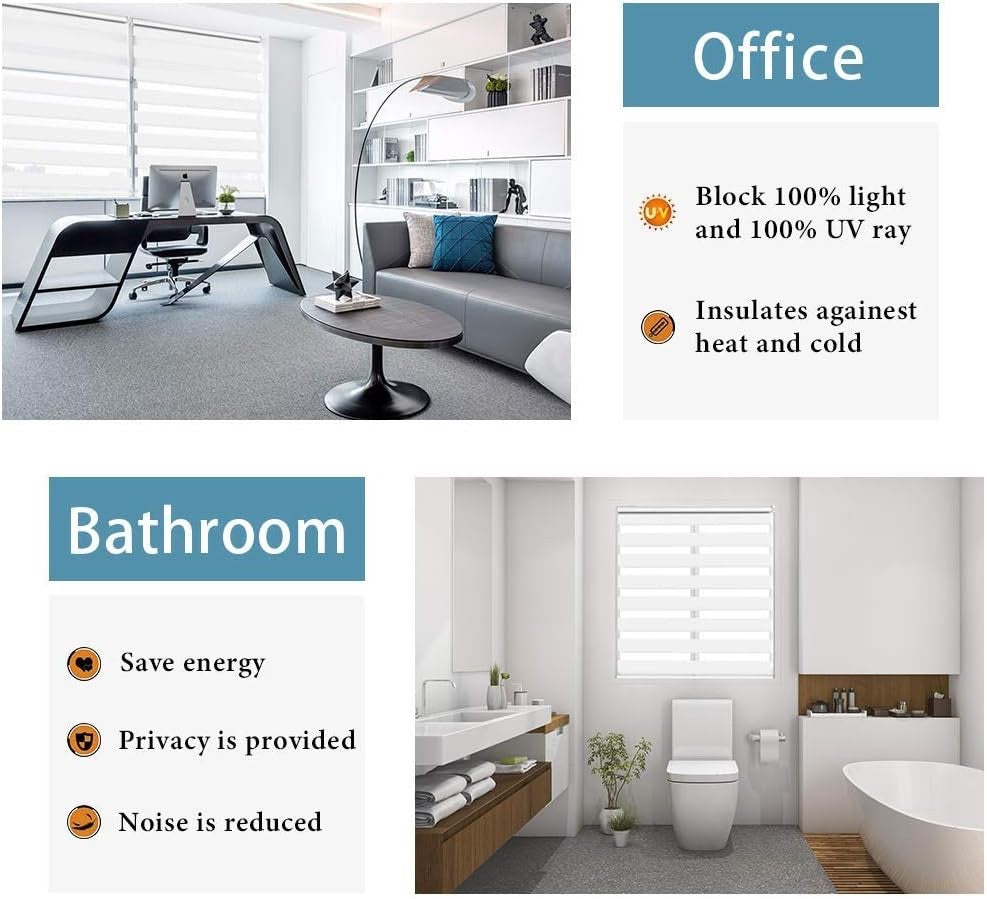 Zebra Day Night Roller Blind Easy Fit Window Shade 85x230cm White