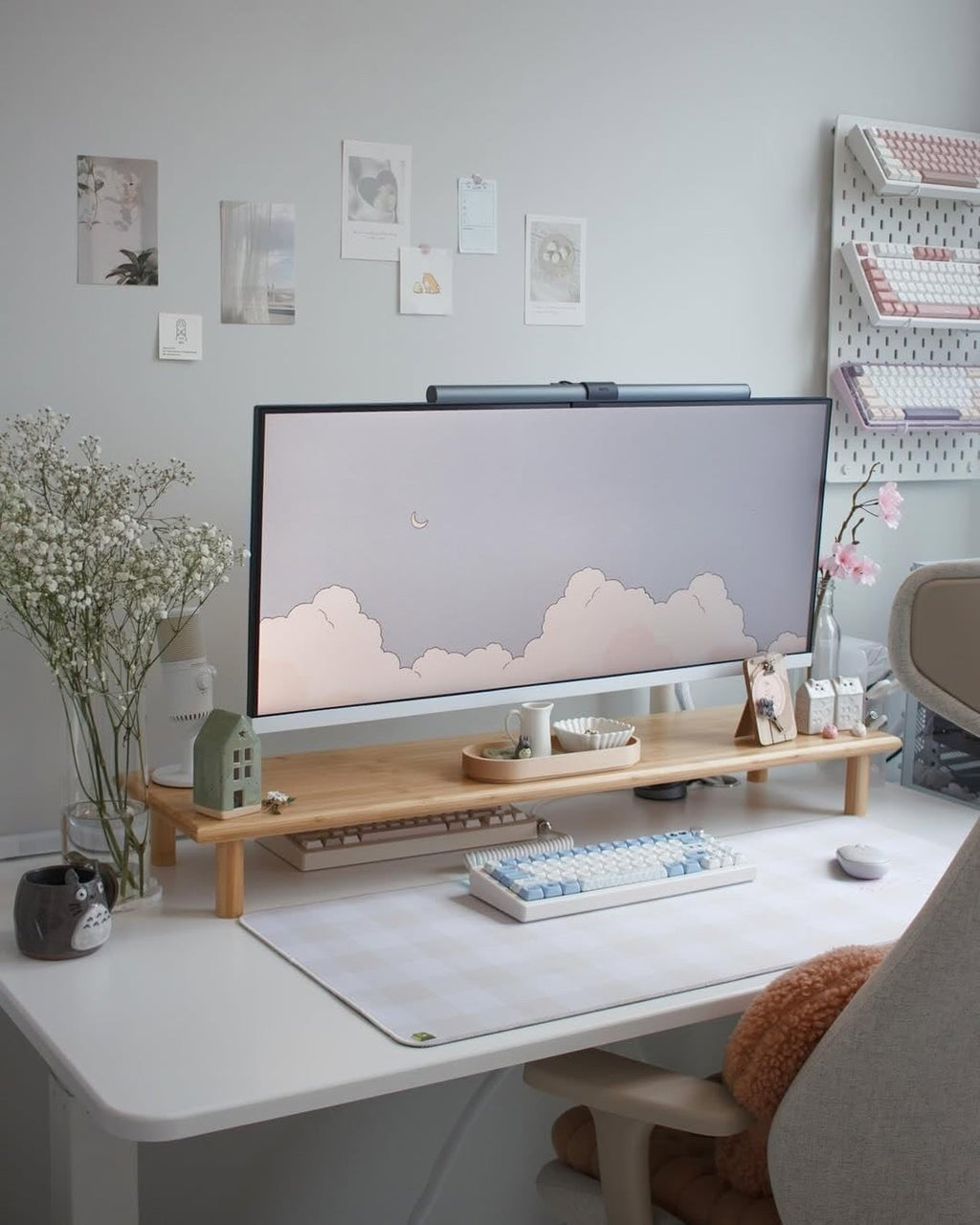 Bamboo Dual Monitor Stand Desk Shelf Riser Heavy Duty PC Laptop TV