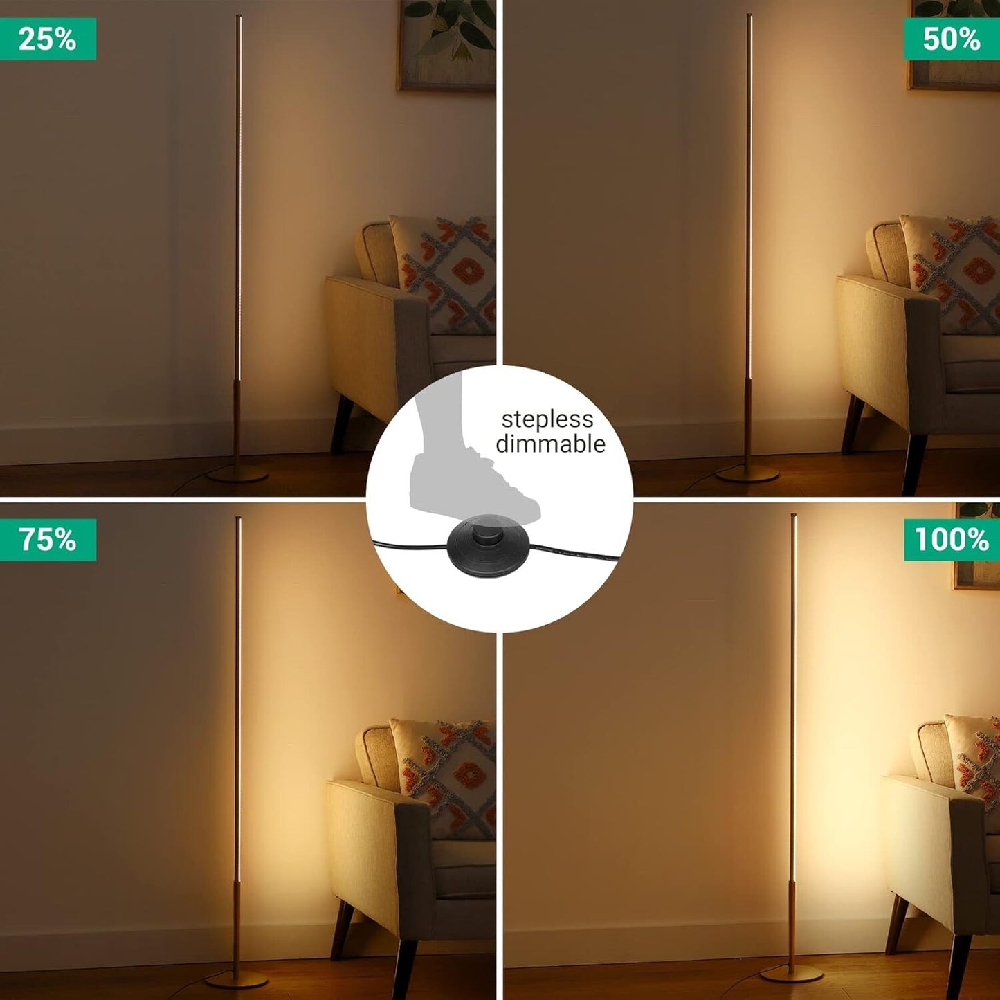 EDISHINE LED Floor Lamp, 57.5" Stepless Dimmable Minimalist Standing Lamp, Lamp