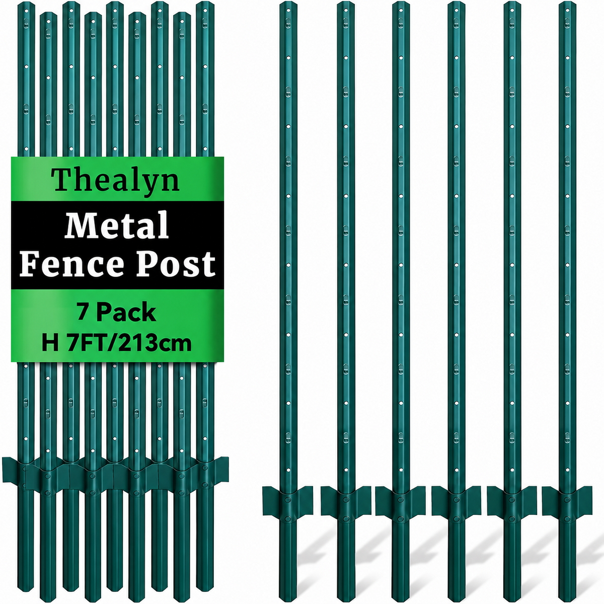 Fence Posts 7ft 213cm 7 Pack Metal U Channel Steel Garden Wire Mesh Green No Dig