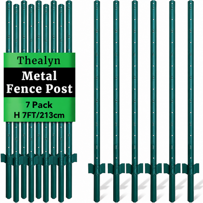 Fence Posts 7ft 213cm 7 Pack Metal U Channel Steel Garden Wire Mesh Green No Dig