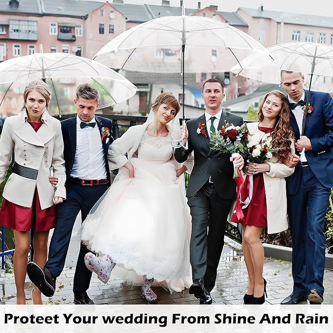 Clear Wedding Umbrellas 10 Pack Transparent Dome White Semi Auto Bride Party