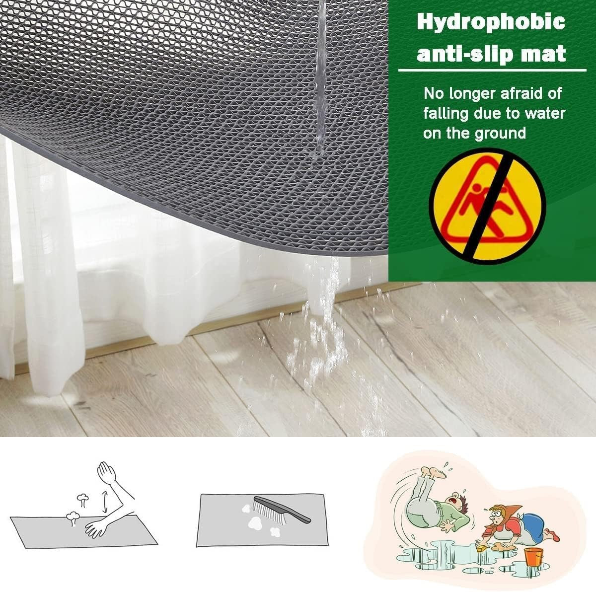 Non Slip Drainage Matting 5m x 90cm Grey PVC Wet Area Floor Runner 5.5mm Thick