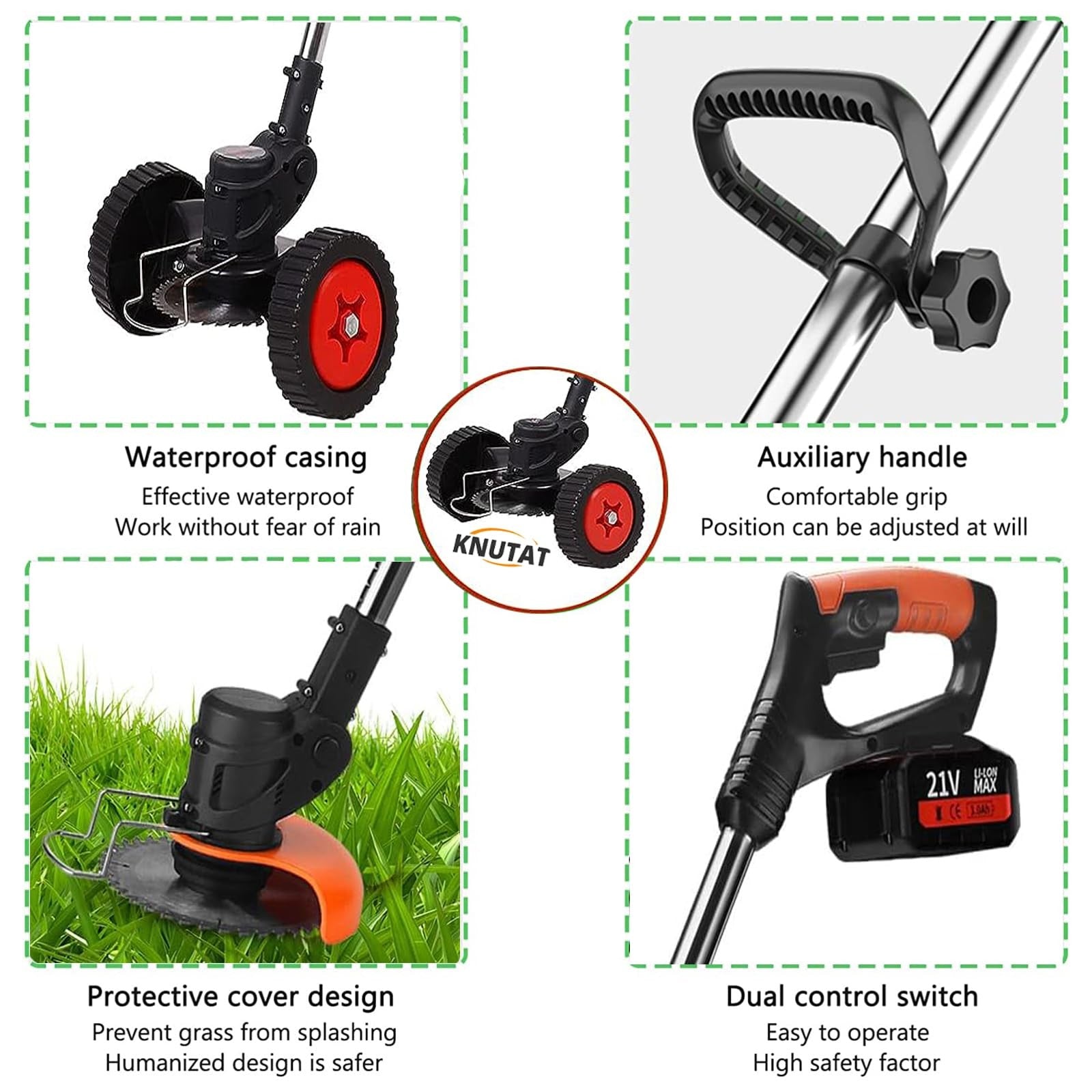 24V Cordless Strimmer Grass Trimmer Metal Blade with 3 Blades Fast Charger