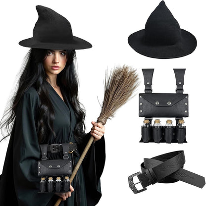 Witch Hat Belt Pouch Potion Vials Set Medieval Alchemy Cosplay Ren Faire 3PC