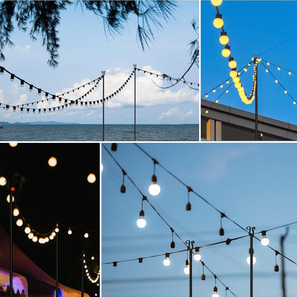 Festoon Light Poles Outdoor 4 Pack 2.7m Black Steel Garden String Light Stands