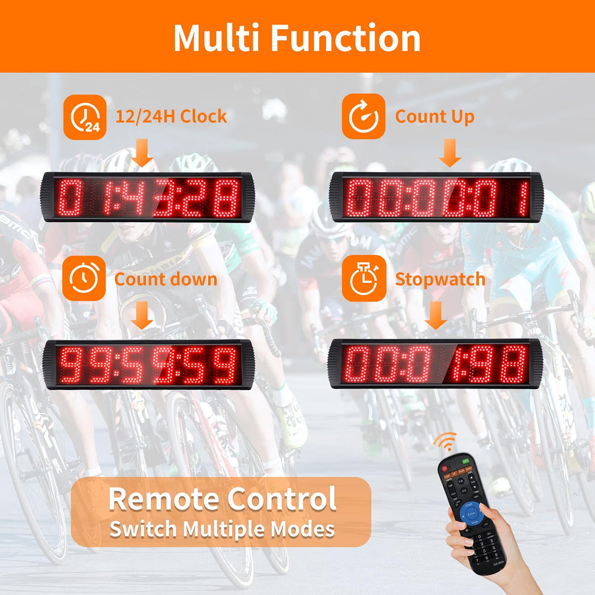 Digital Gym Timer Clock 5 Inch LED 6 Digit Countdown Stopwatch Remote Stand