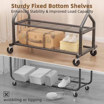 Heavy Duty Clothes Rail Garment Rack Adjustable 2 Shelves Wheels 252kg Black