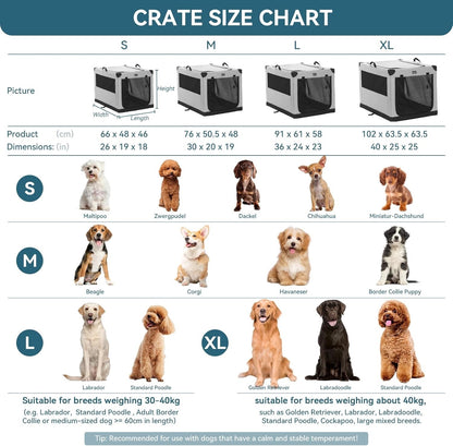 Dog Crate Foldable Travel Pet Cage Medium Soft 76x50x49cm 3 Door Grey Fabric