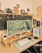 Bamboo Dual Monitor Stand Desk Shelf Riser Heavy Duty PC Laptop TV