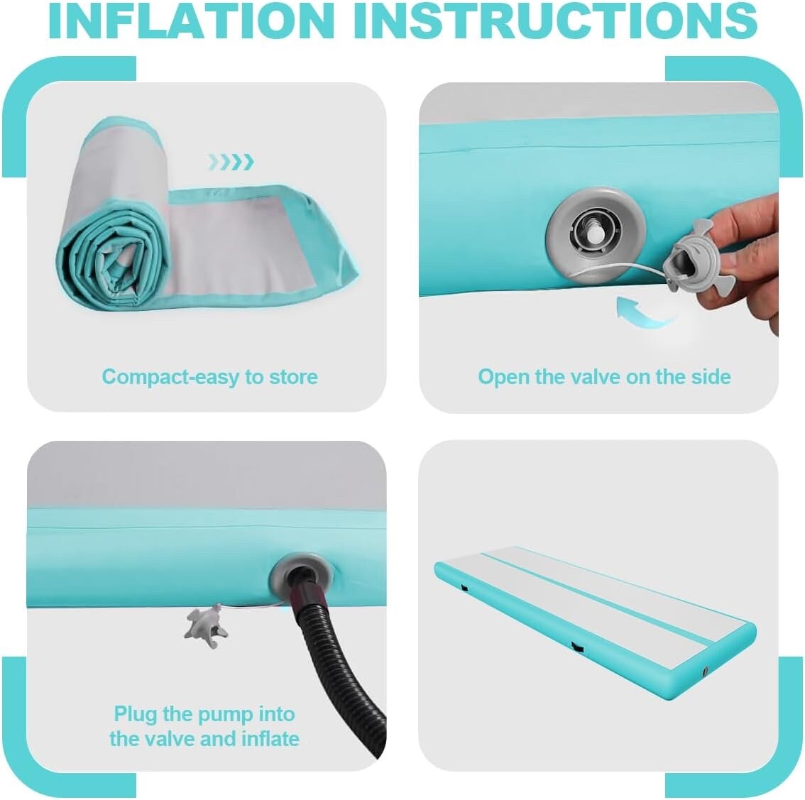 Inflatable Tumbling Gym Mat 10cm High 5 metres length Light Green with Air Pump