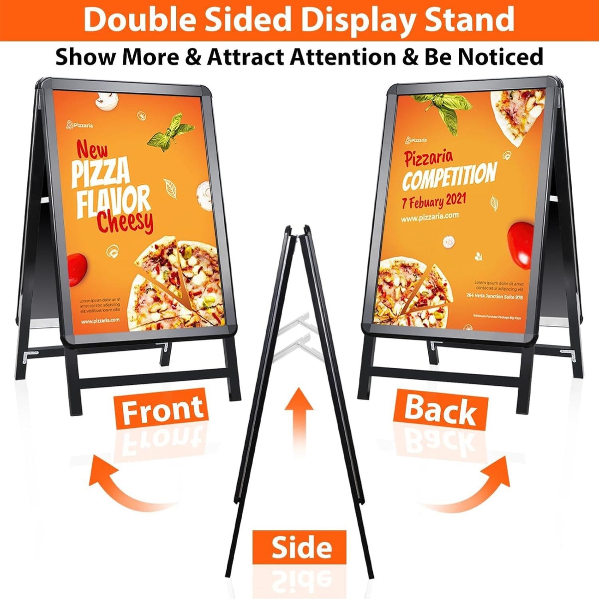 A2 A-Board Pavement Sign Black Double Sided Aluminium Poster Display Stand