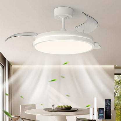 Ceiling Fan Light LED Remote Control 106cm Retractable Blades 6 Speed DC White