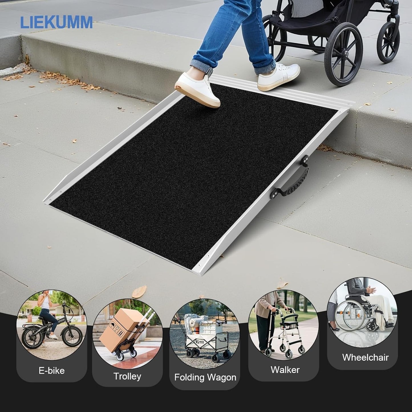 91cm Portable Wheelchair Ramp Aluminium Non Slip 300kg Threshold Door Ramp