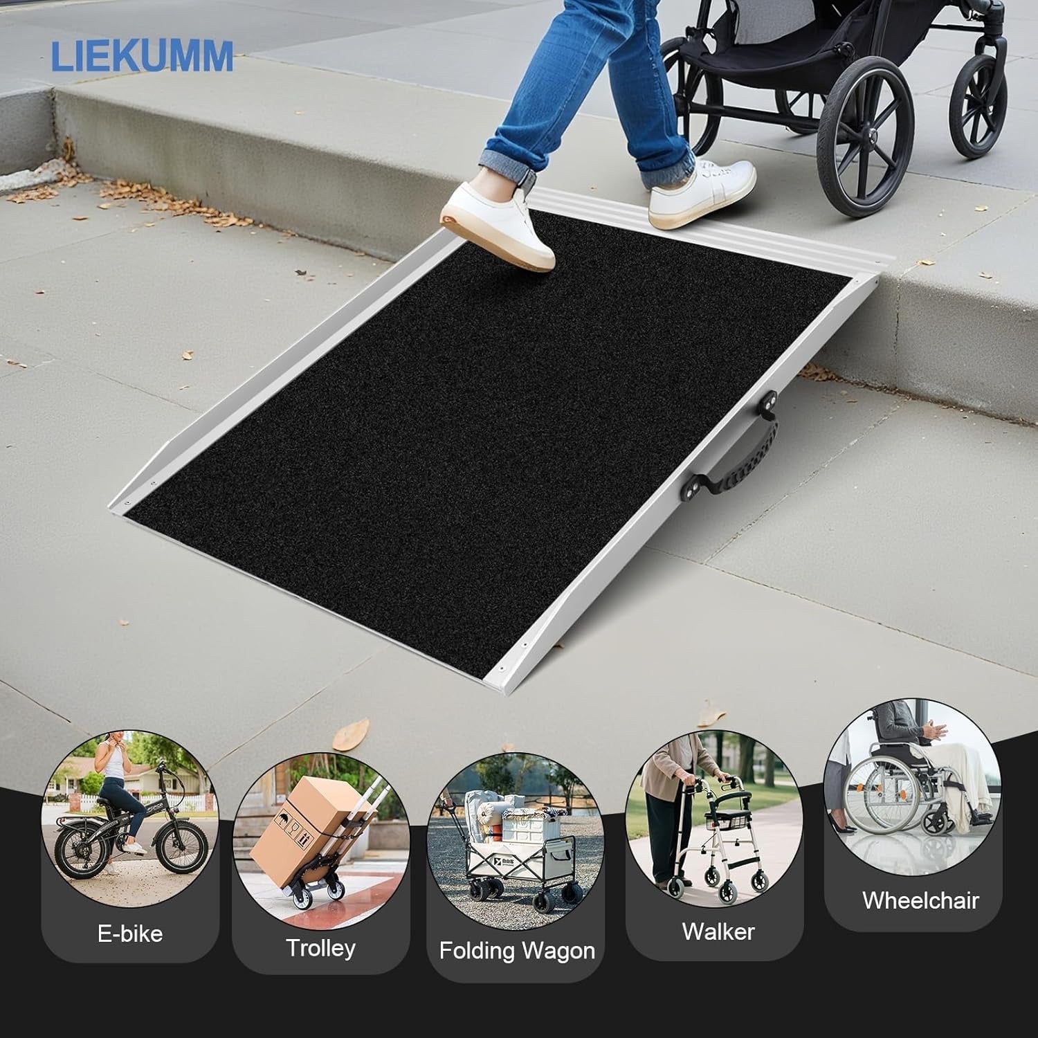 91cm Portable Wheelchair Ramp Aluminium Non Slip 300kg Threshold Door Ramp