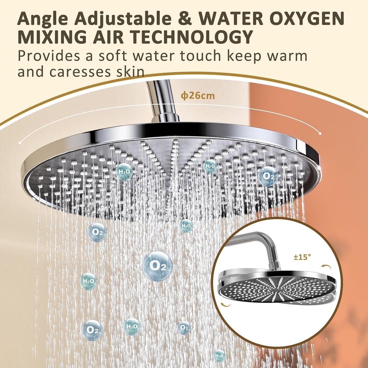 Shower System Rain Shower Hand Shower 26cm Stainless Steel Chrome Adjustable