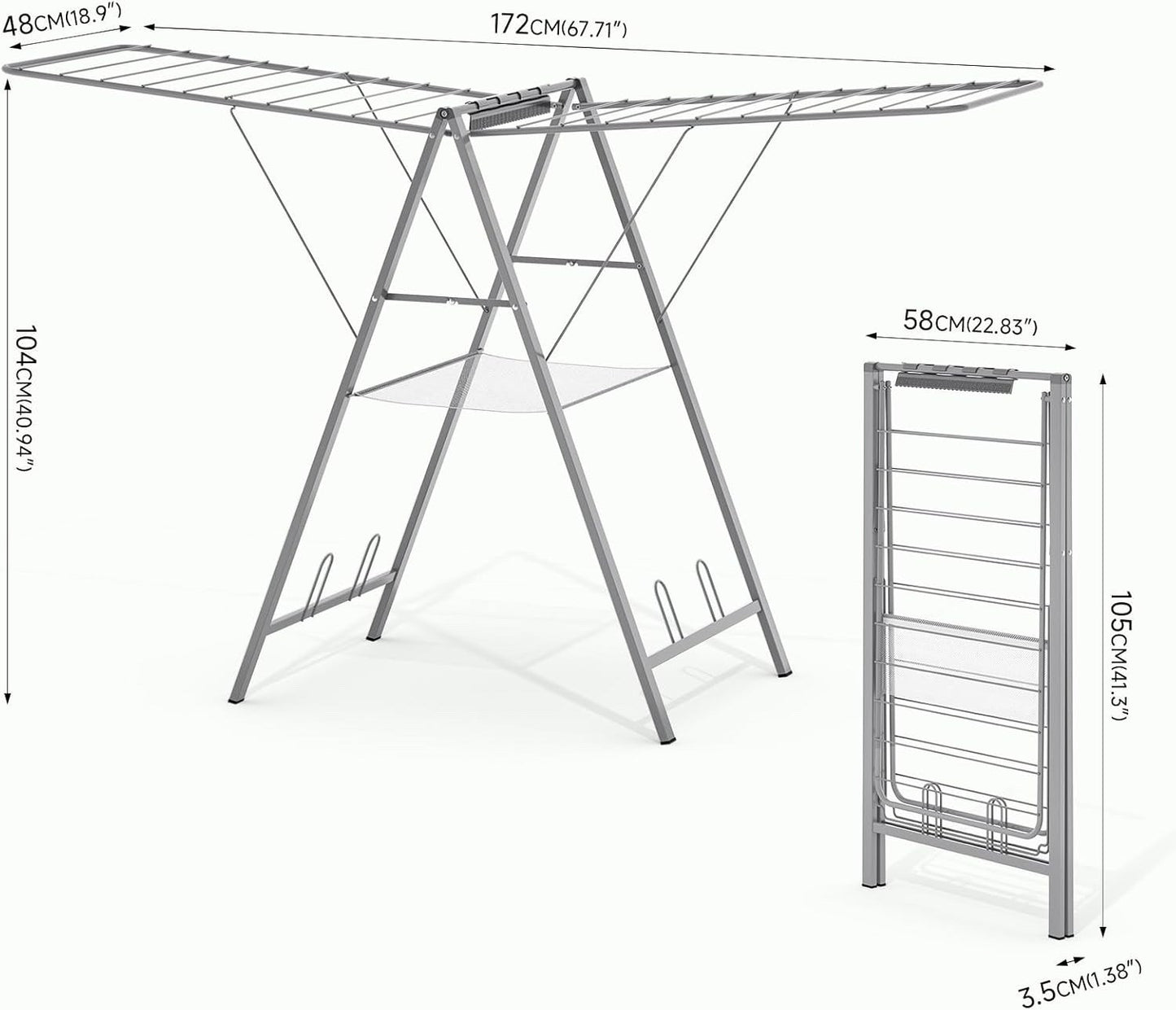 Clothes Airer Drying Rack Foldable Height Adjustable Laundry Indoor Outdoor Grey