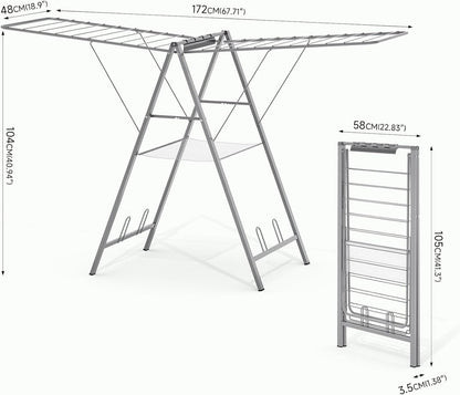 Clothes Airer Drying Rack Foldable Height Adjustable Laundry Indoor Outdoor Grey