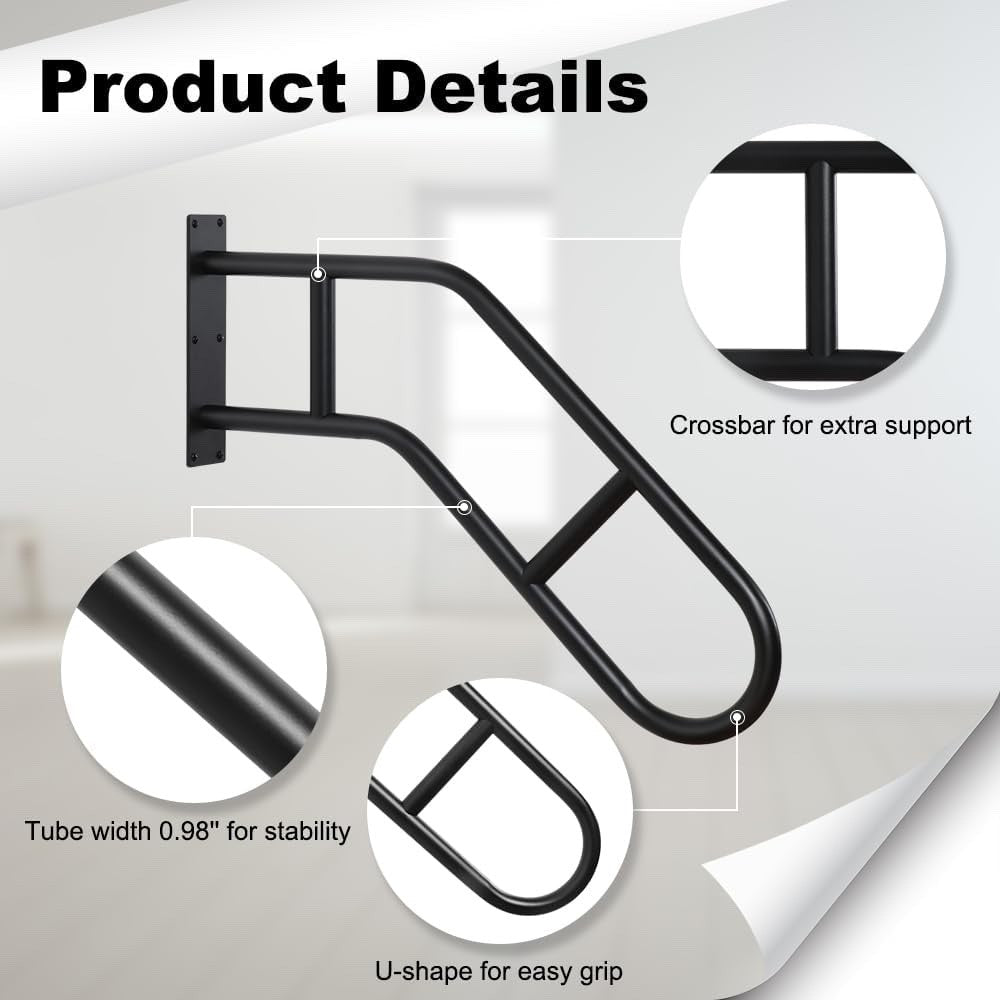 Outdoor Stair Handrail 2 Pack Wall Mount Rail for 1-3 Steps Safety Support