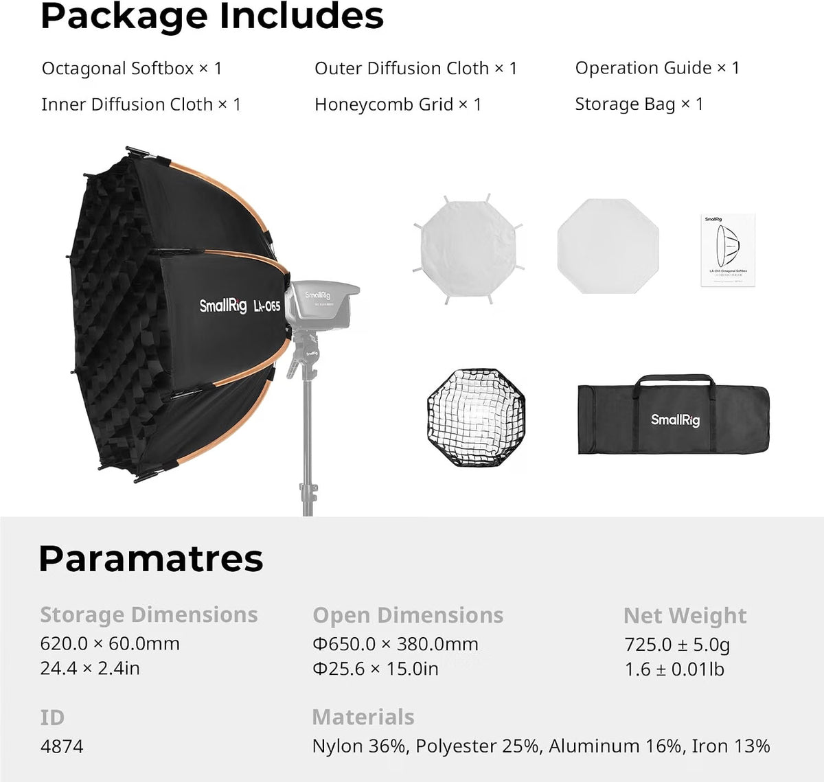 Softbox Octagonal 65cm Quick Release Bowens Mount Diffuser Grid Carry Bag COB