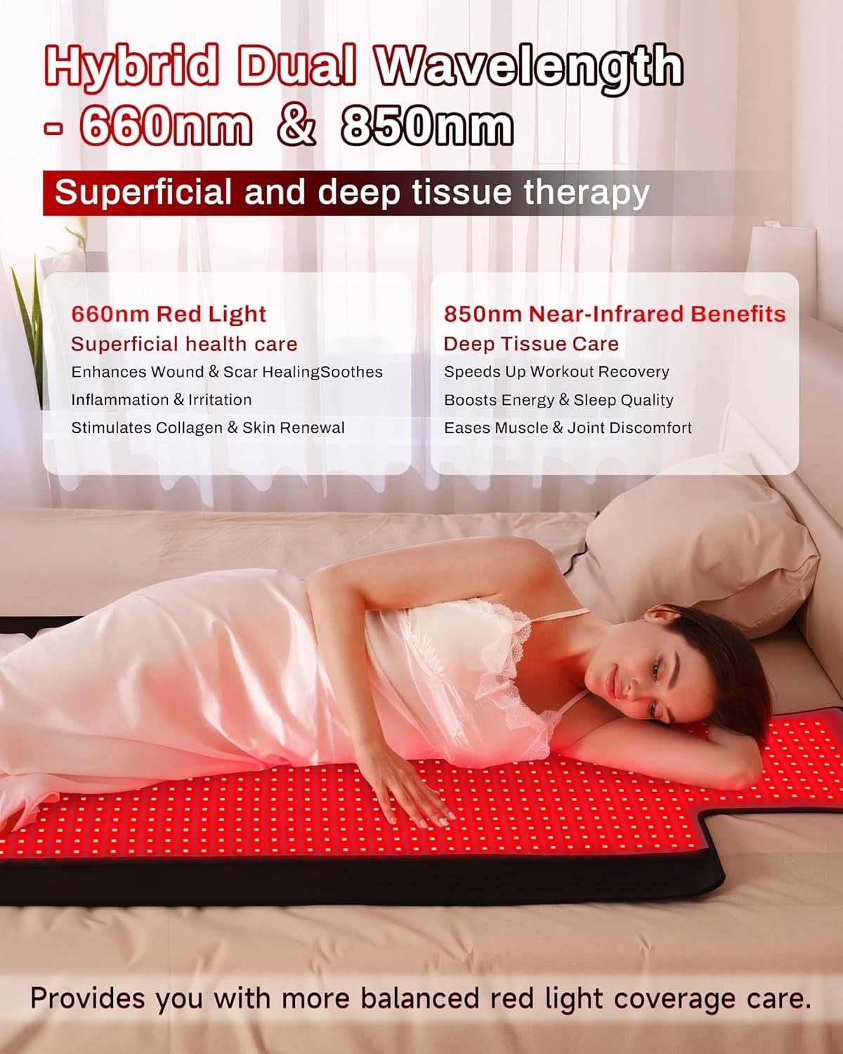 73x33 Red Light Therapy Mat Full Body Infrared 660nm 850nm 1370 LED TPU Kit Set
