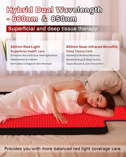 73x33 Red Light Therapy Mat Full Body Infrared 660nm 850nm 1370 LED TPU Kit Set
